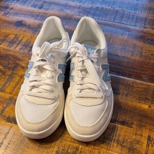 New Balance White with Light Blue 'N' Low-Top Sneakers